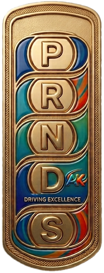 AK Drive Auto gear-shift badge: P R N D S, Driving Excellence
